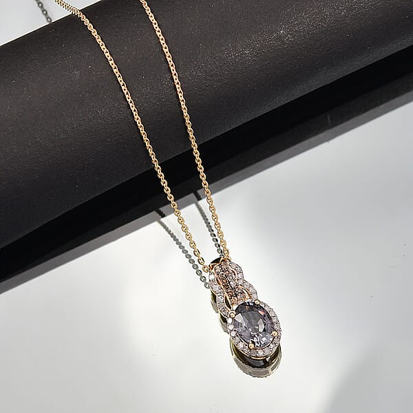 Shop Lc AAA Platinum Spinel Natural Champagne And White Diamond 1.70 Ctw Pendant Necklace In 18K Vermeil Yellow Gold Over Sterling Silver 20 Inches