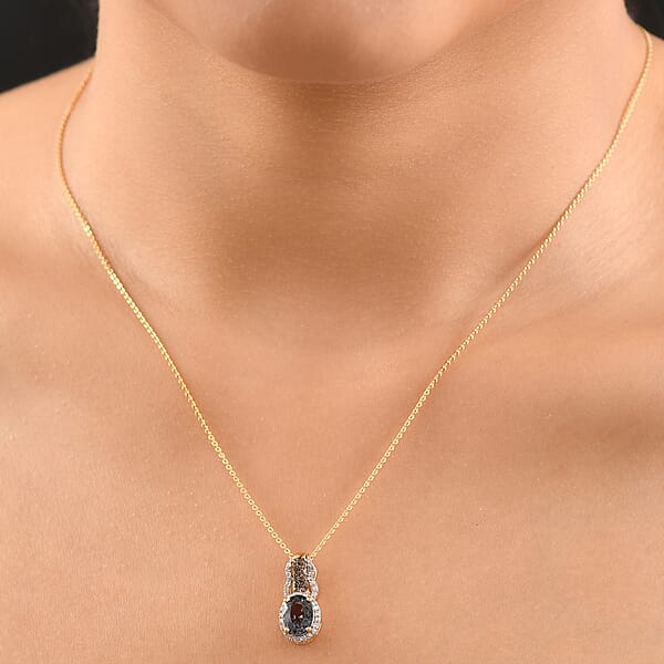 Shop Lc AAA Platinum Spinel Natural Champagne And White Diamond 1.70 Ctw Pendant Necklace In 18K Vermeil Yellow Gold Over Sterling Silver 20 Inches