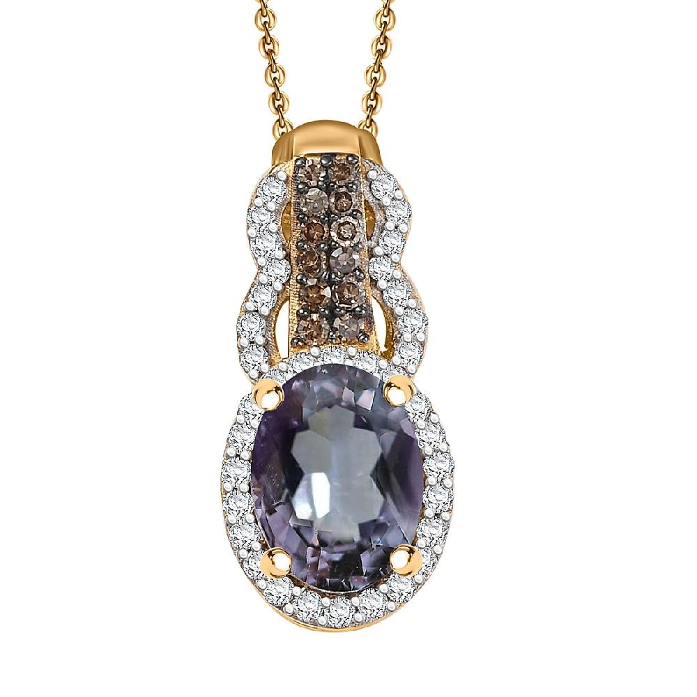 shop lc AAA Platinum Spinel Natural Champagne and White Diamond 1.70 ctw Pendant Necklace in 18K Vermeil Yellow Gold Over Sterling Silver 20 Inches