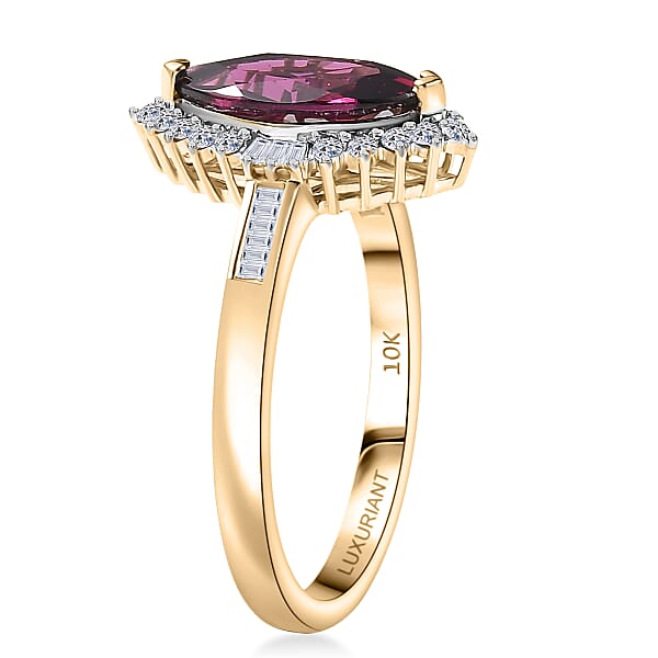Shop Lc AAA Radiant Ember Garnet And Luxuriant Lab Grown Diamond E-F VS 2.15 Ctw Majestic Flame Ring In 10K Yellow Gold