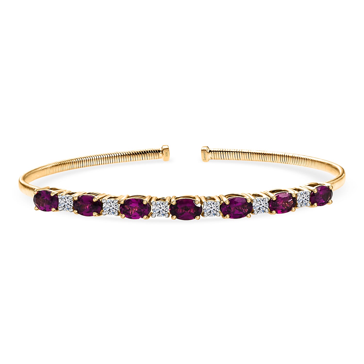 shop lc AAA Radiant Ember Garnet and Luxuriant Lab Grown Diamond E-F VS 4.40 ctw Cuff Bracelet in 10K Yellow Gold (7.25 In)