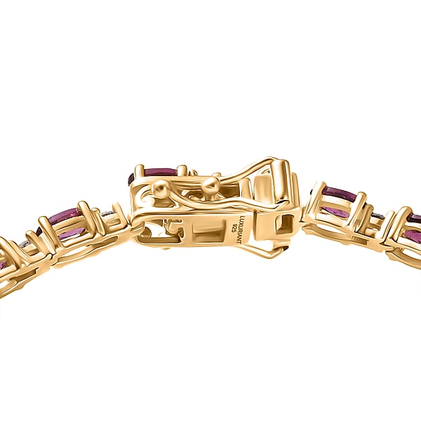 Shop Lc AAA Radiant Ember Garnet And Luxuriant Lab Grown Diamond G-H SI 7.65 Ctw Royal Flame Line Bracelet In 18K Vermeil Yellow Gold Over Sterling Silver (6.50 In)