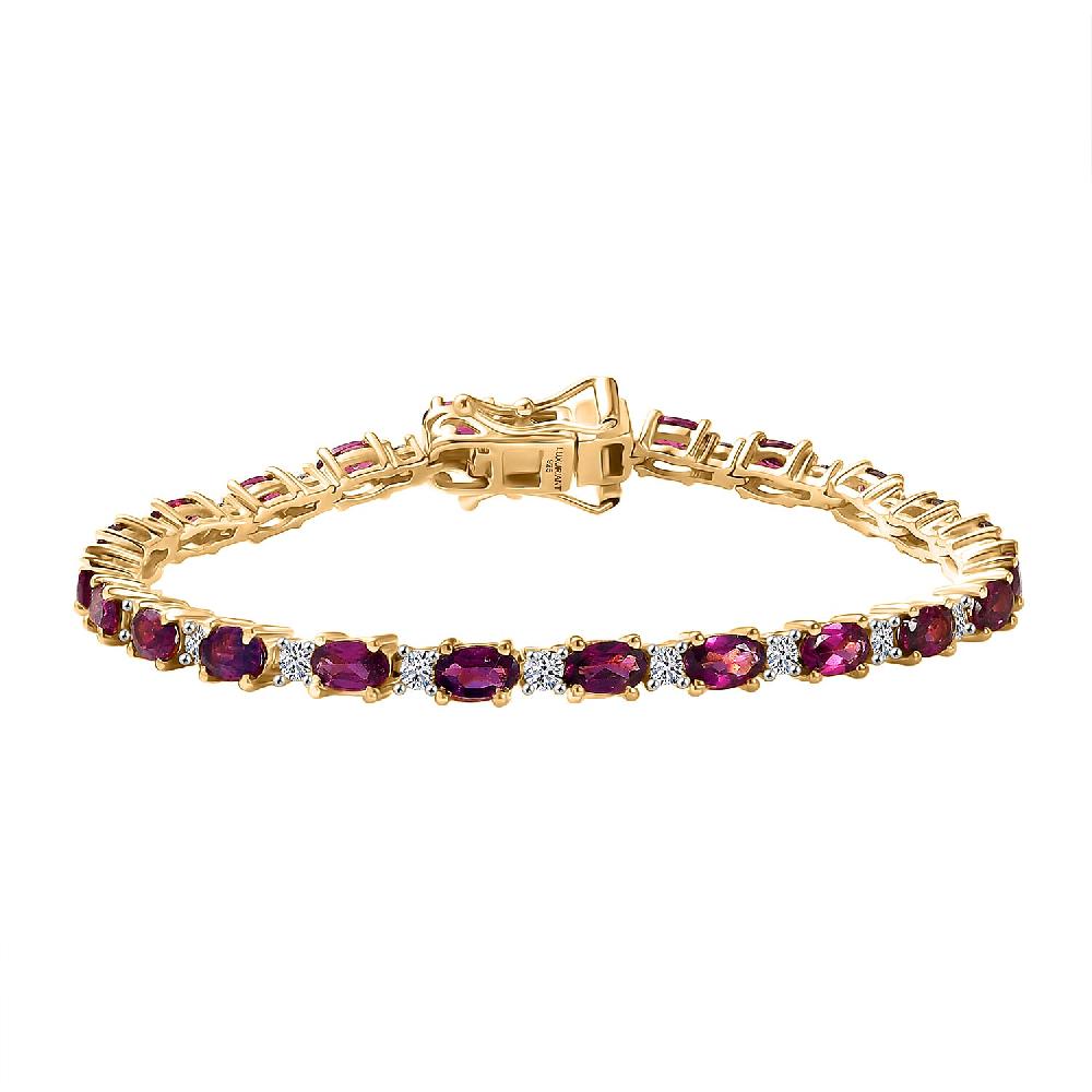 shop lc AAA Radiant Ember Garnet and Luxuriant Lab Grown Diamond G-H SI 7.65 ctw Royal Flame Line Bracelet in 18K Vermeil Yellow Gold Over Sterling Silver (6.50 In)