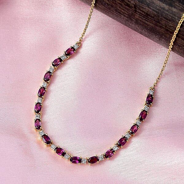 Shop Lc AAA Radiant Ember Garnet And Luxuriant Lab Grown Diamond G-H SI 5.60 Ctw Royal Flame Line Necklace In 18K Vermeil Yellow Gold Over Sterling Silver 18-20 Inches