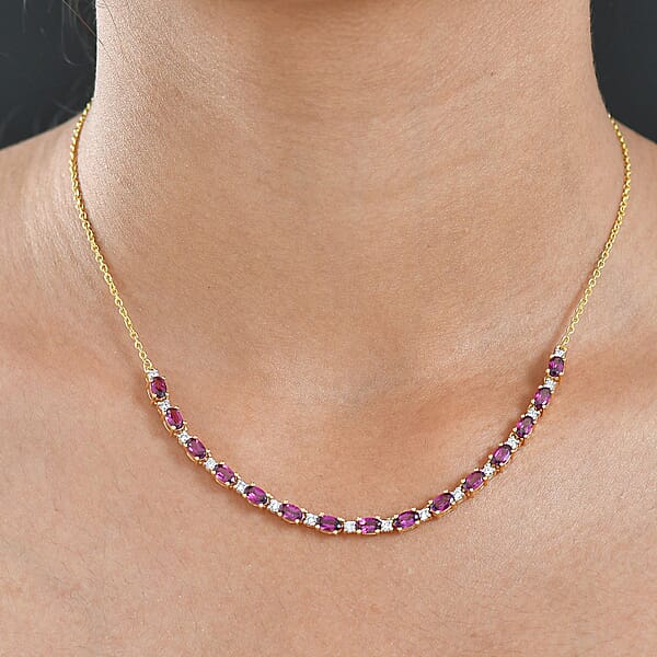 Shop Lc AAA Radiant Ember Garnet And Luxuriant Lab Grown Diamond G-H SI 5.60 Ctw Royal Flame Line Necklace In 18K Vermeil Yellow Gold Over Sterling Silver 18-20 Inches