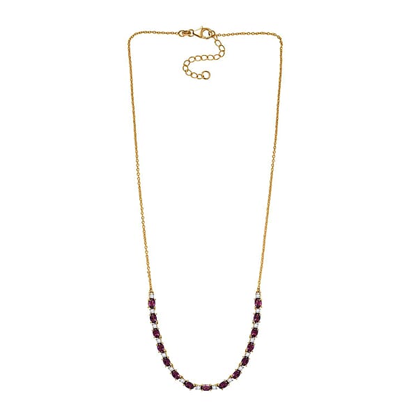 Shop Lc AAA Radiant Ember Garnet And Luxuriant Lab Grown Diamond G-H SI 5.60 Ctw Royal Flame Line Necklace In 18K Vermeil Yellow Gold Over Sterling Silver 18-20 Inches