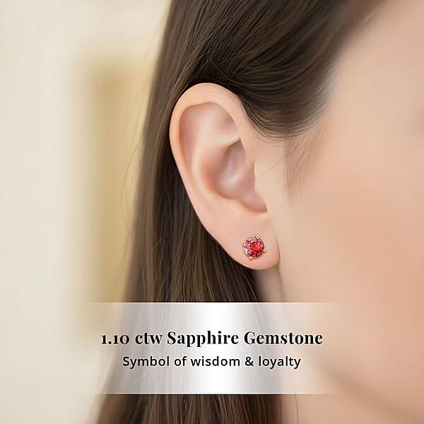Shop Lc AAA Red Sapphire 1.10 Ctw Screw Post Earrings In 14K Yellow Gold