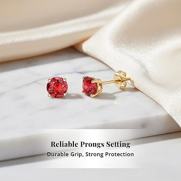 Shop Lc AAA Red Sapphire 1.10 Ctw Screw Post Earrings In 14K Yellow Gold