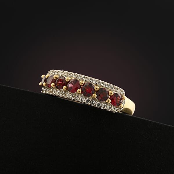 Shop Lc AAA Red Spinel And White Zircon 1.20 Ctw Ring In 14K Yellow Gold