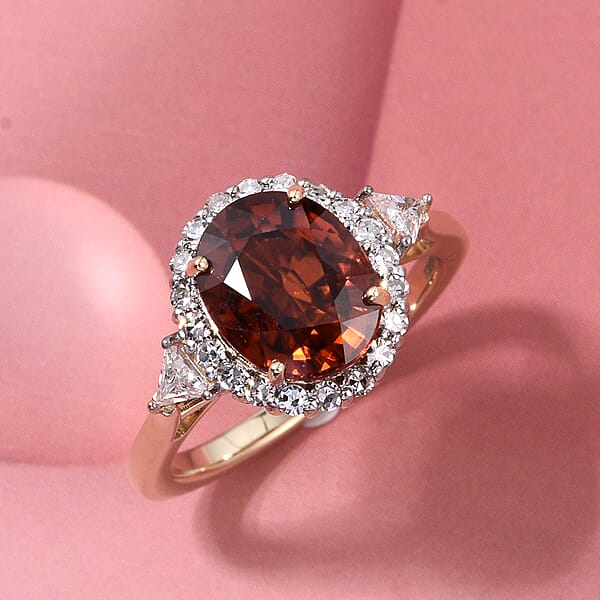 Shop Lc AAA Red Zircon And Luxuriant Lab Grown Diamond E-F VS 4.50 Ctw Crownfire Ring In 10K Yellow Gold