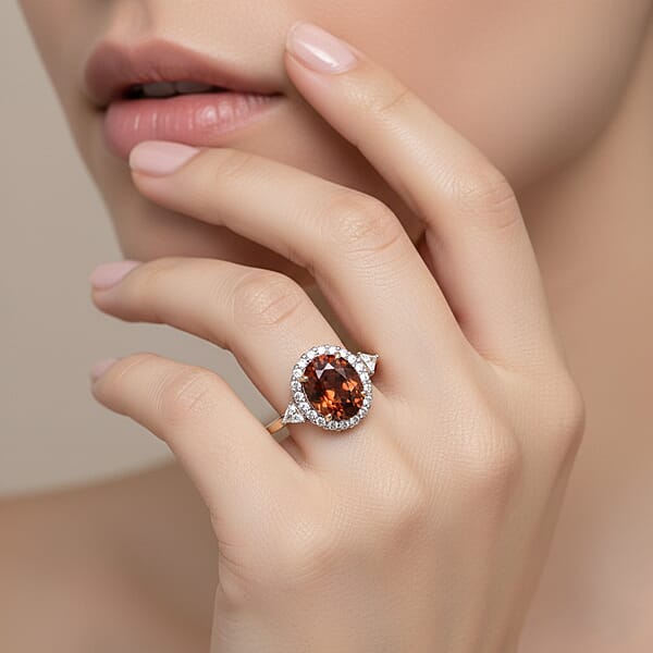 Shop Lc AAA Red Zircon And Luxuriant Lab Grown Diamond E-F VS 4.50 Ctw Crownfire Ring In 10K Yellow Gold