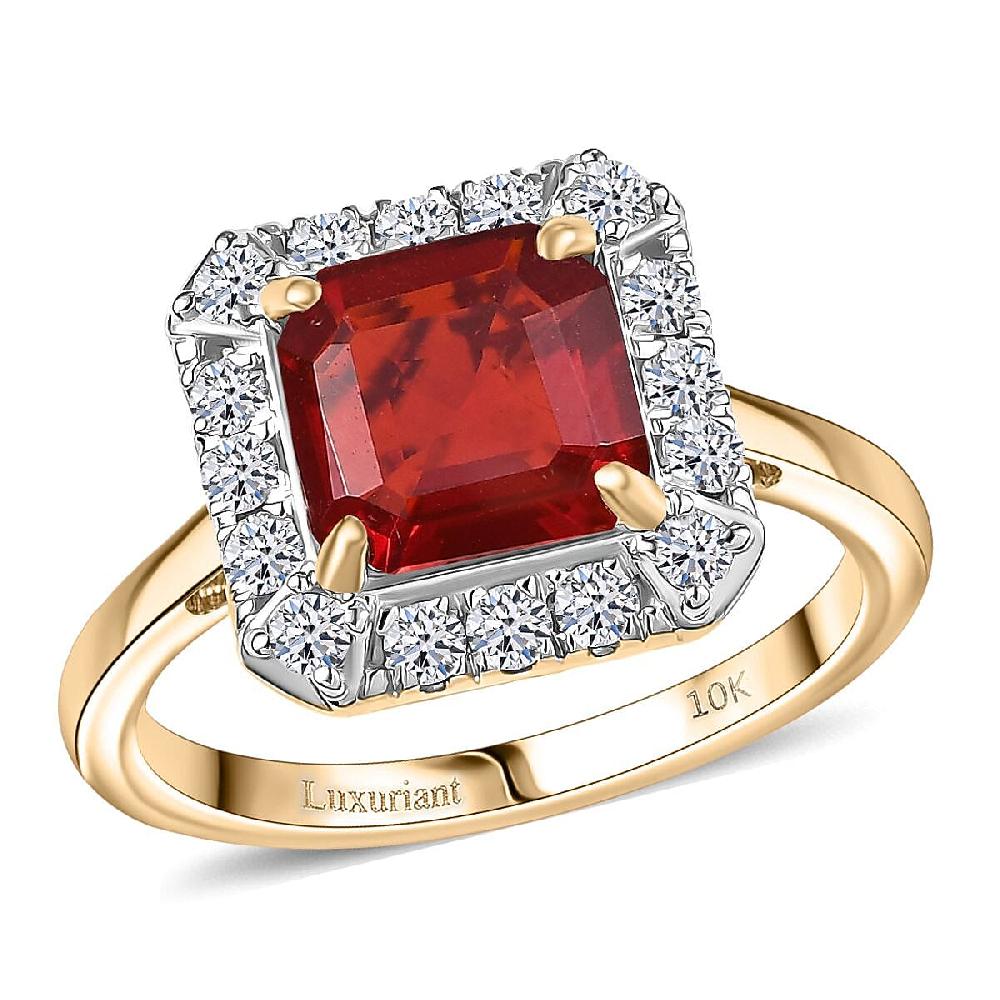 shop lc AAA Salamanca Fire Opal and Luxuriant Lab Grown Diamond G-H SI 1.85 ctw Ring in 10K Yellow Gold