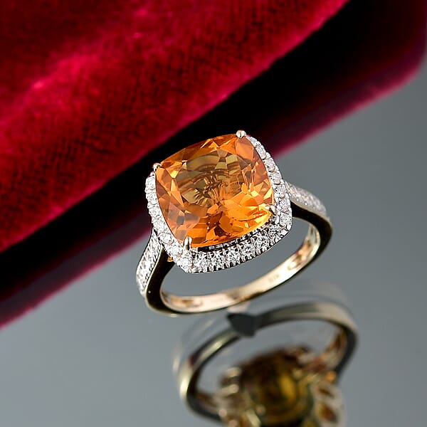 Shop Lc AAA Santa Ana Madeira Citrine And G-H SI Luxuriant Lab Grown Diamond 5.27 Ctw Ring In 10K Yellow Gold