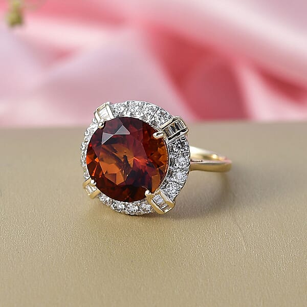 Shop Lc AAA Santa Ana Madeira Citrine Lab Grown Diamond Ring In 10K Yellow Gold 6.50 Ctw