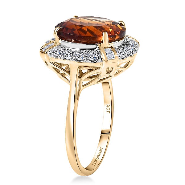 Shop Lc AAA Santa Ana Madeira Citrine Lab Grown Diamond Ring In 10K Yellow Gold 6.50 Ctw