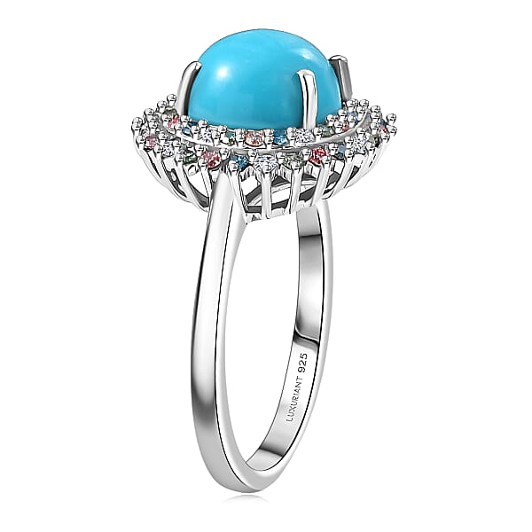 Shop Lc AAA Sleeping Beauty Turquoise Lab Grown Multi Diamond Ring In Rhodium Over Sterling Silver 3.10 Ctw