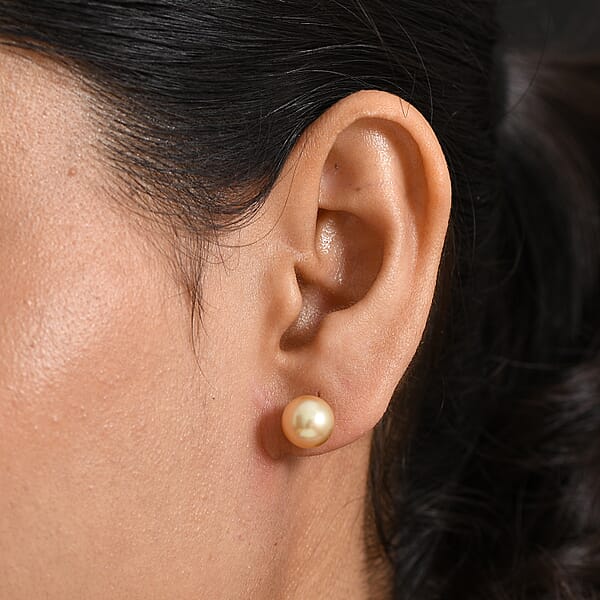 Shop Lc AAA South Sea Golden Cultured Pearl 9-10mm Stud Earrings In 18K Yellow Gold