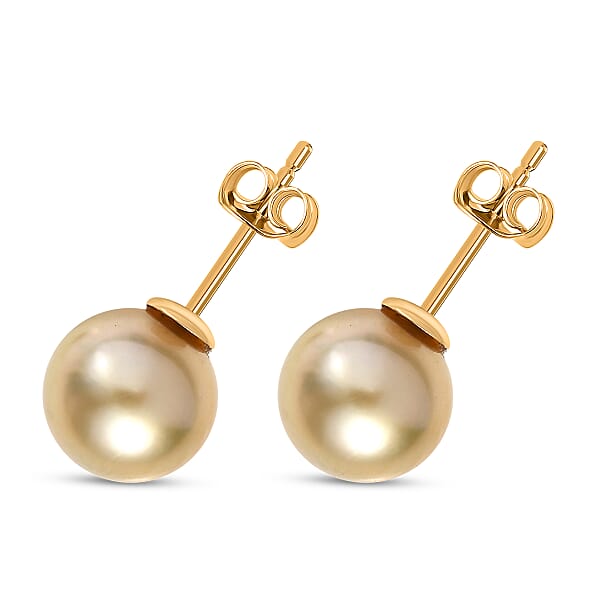 Shop Lc AAA South Sea Golden Cultured Pearl 9-10mm Stud Earrings In 18K Yellow Gold