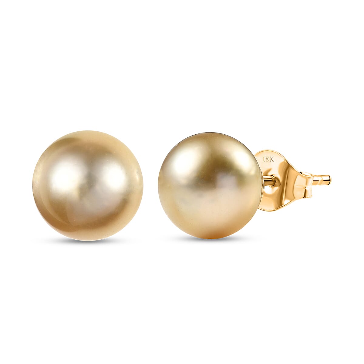 shop lc AAA South Sea Golden Cultured Pearl 9-10mm Stud Earrings in 18K Yellow Gold