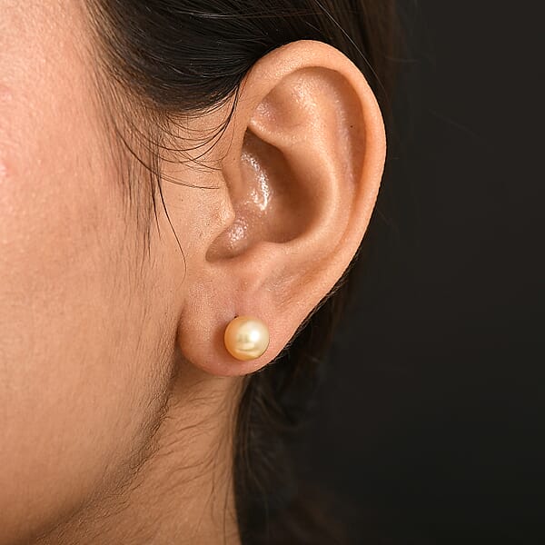 Shop Lc AAA South Sea Golden Cultured Pearl Stud Earrings In 10K Yellow Gold