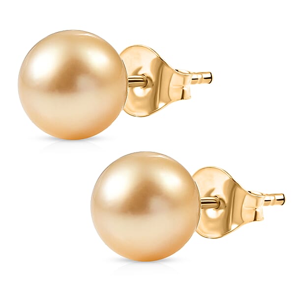 Shop Lc AAA South Sea Golden Cultured Pearl Stud Earrings In 10K Yellow Gold