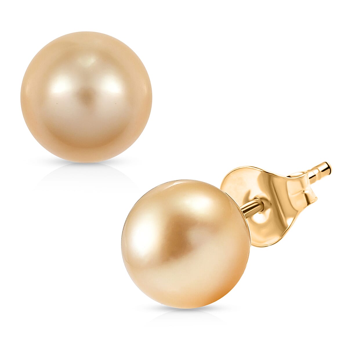 shop lc AAA South Sea Golden Cultured Pearl Stud Earrings in 10K Yellow Gold