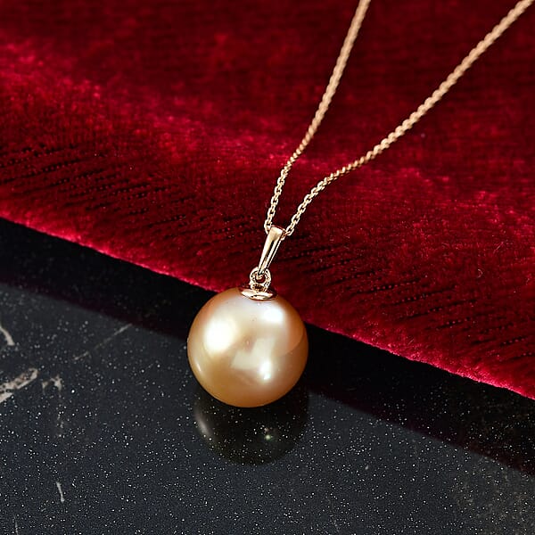 Shop Lc AAA South Sea Golden Pearl Pendant Necklace In 18K Yellow Gold 20 Inches