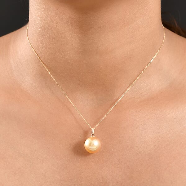 Shop Lc AAA South Sea Golden Pearl Pendant Necklace In 18K Yellow Gold 20 Inches