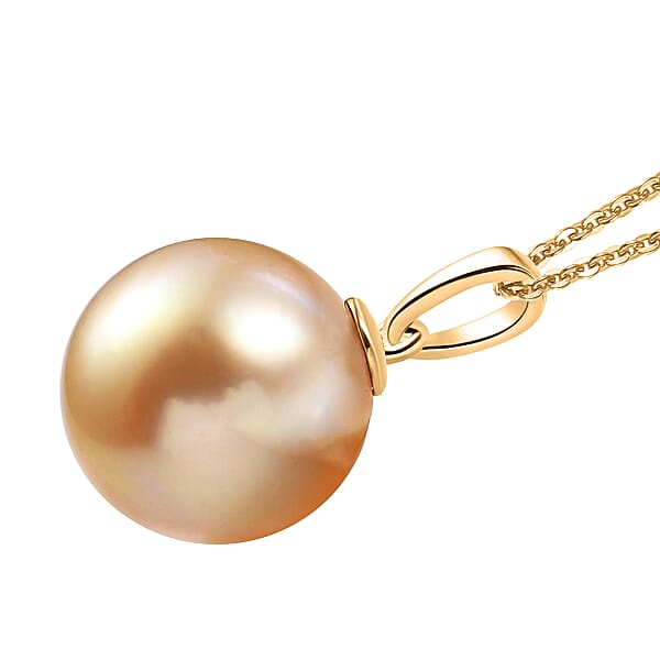 Shop Lc AAA South Sea Golden Pearl Pendant Necklace In 18K Yellow Gold 20 Inches