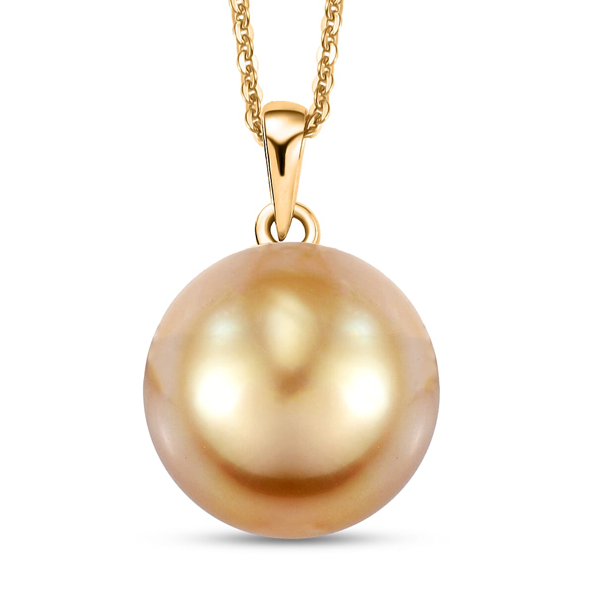 shop lc AAA South Sea Golden Pearl Pendant Necklace in 18K Yellow Gold 20 Inches