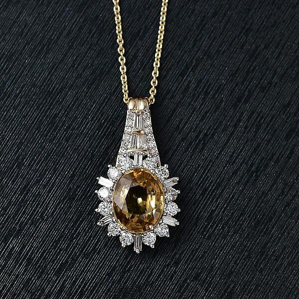Shop Lc AAA Tanzania Yellow Zircon And Luxuriant Lab Grown Diamond 4.85 Ctw Golden Radiance Pendant Necklace In 10K Yellow Gold 20 Inches