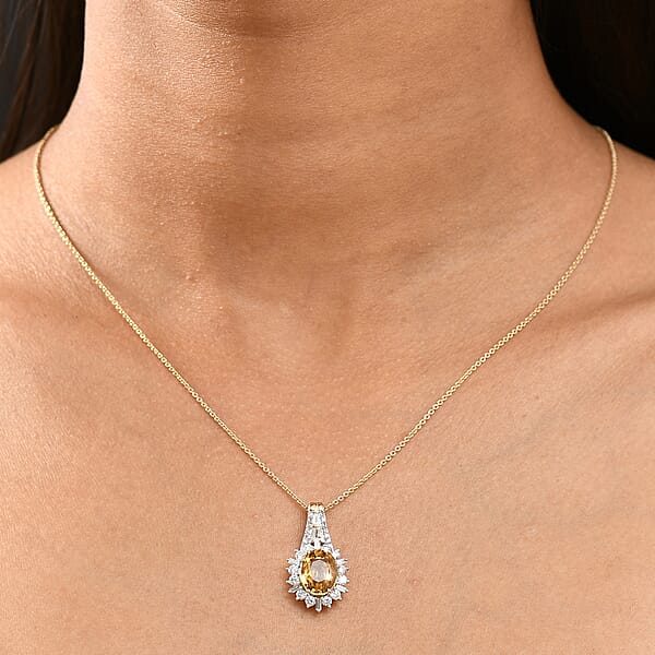 Shop Lc AAA Tanzania Yellow Zircon And Luxuriant Lab Grown Diamond 4.85 Ctw Golden Radiance Pendant Necklace In 10K Yellow Gold 20 Inches