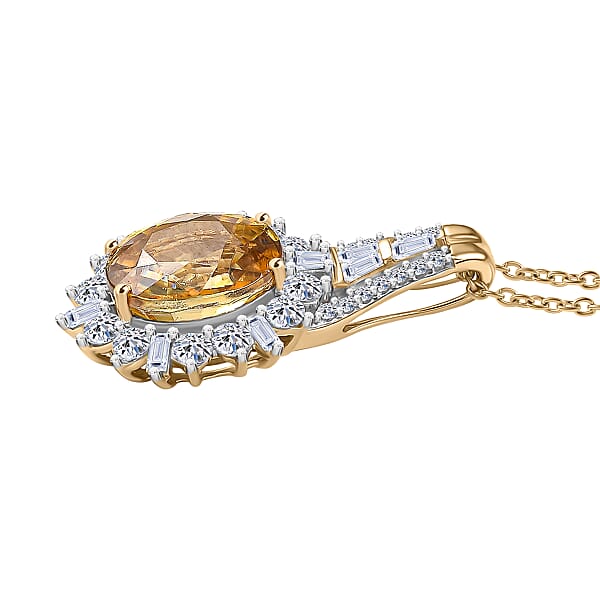 Shop Lc AAA Tanzania Yellow Zircon And Luxuriant Lab Grown Diamond 4.85 Ctw Golden Radiance Pendant Necklace In 10K Yellow Gold 20 Inches