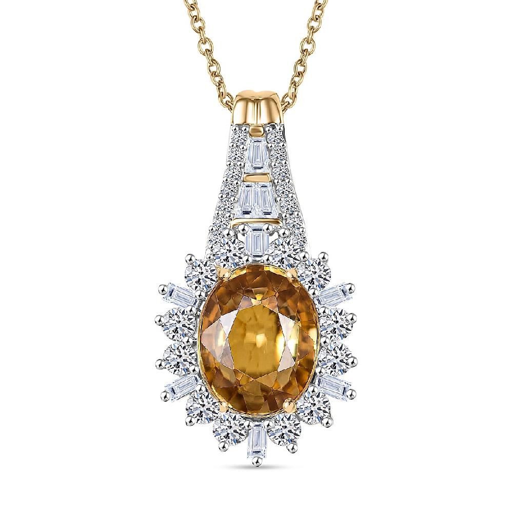 shop lc AAA Tanzania Yellow Zircon and Luxuriant Lab Grown Diamond 4.85 ctw Golden Radiance Pendant Necklace in 10K Yellow Gold 20 Inches