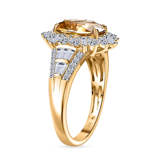 Shop Lc AAA Tanzania Yellow Zircon And Luxuriant Lab Grown Diamond 5.25 Ctw Golden Radiance Ring In 10K Yellow Gold