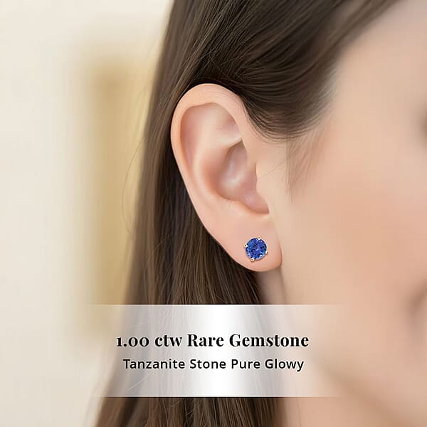 Shop Lc AAA Tanzanite 1.00 Ctw Screw Post Earrings In 14K Yellow Gold