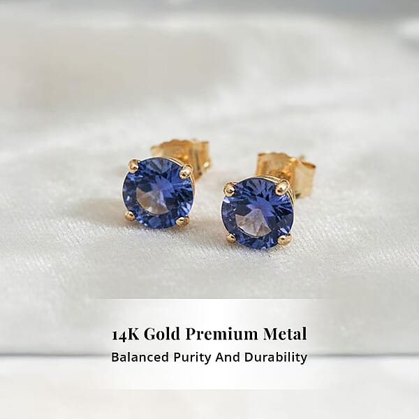 Shop Lc AAA Tanzanite 1.00 Ctw Screw Post Earrings In 14K Yellow Gold