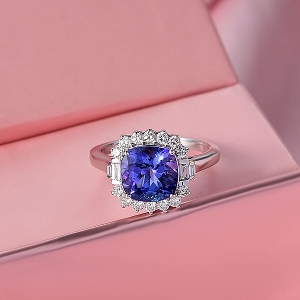 Shop Lc AAA Tanzanite Luxuriant Lab Grown Diamond Ring In 10K White Gold 3.80 Ctw