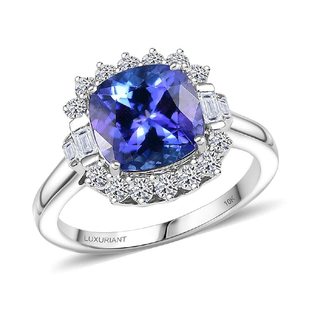 shop lc AAA Tanzanite Luxuriant Lab Grown Diamond Ring in 10K White Gold 3.80 ctw