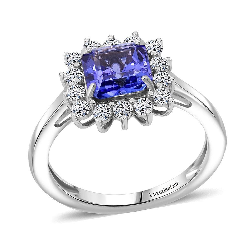 shop lc AAA Tanzanite Luxuriant Lab Grown Diamond Starburst Ring in 10K White Gold 2.50 ctw