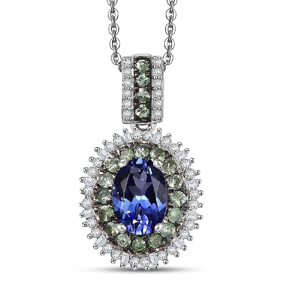 shop lc AAA Tanzanite Tsavorite Garnet and Diamond 1.70 ctw Celestial Glow Pendant Necklace in Rhodium Over Sterling Silver 20 Inches shop lc AAA Tanzanite Tsavorite Garnet and Diamond 1.70 ctw Celestial Glow Pendant Necklace in Rhodium Over Sterling Silver 20 Inches