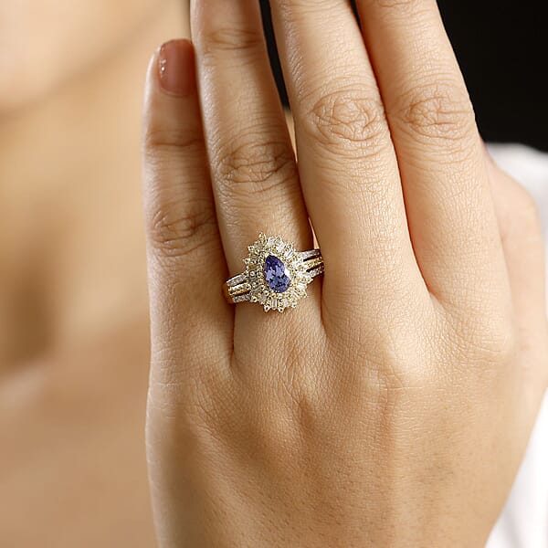 Shop Lc AAA Tanzanite Yellow Sapphire And Diamond 1.80 Ctw Starlight Crown Ring In 18K Vermeil Yellow Gold Over Sterling Silver