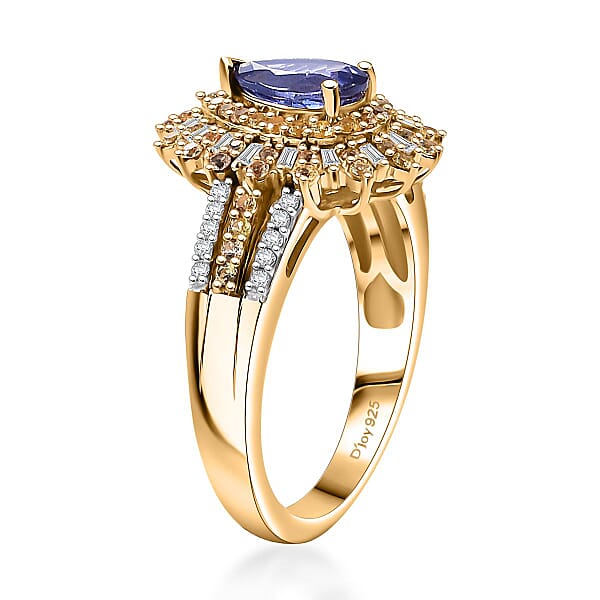 Shop Lc AAA Tanzanite Yellow Sapphire And Diamond 1.80 Ctw Starlight Crown Ring In 18K Vermeil Yellow Gold Over Sterling Silver