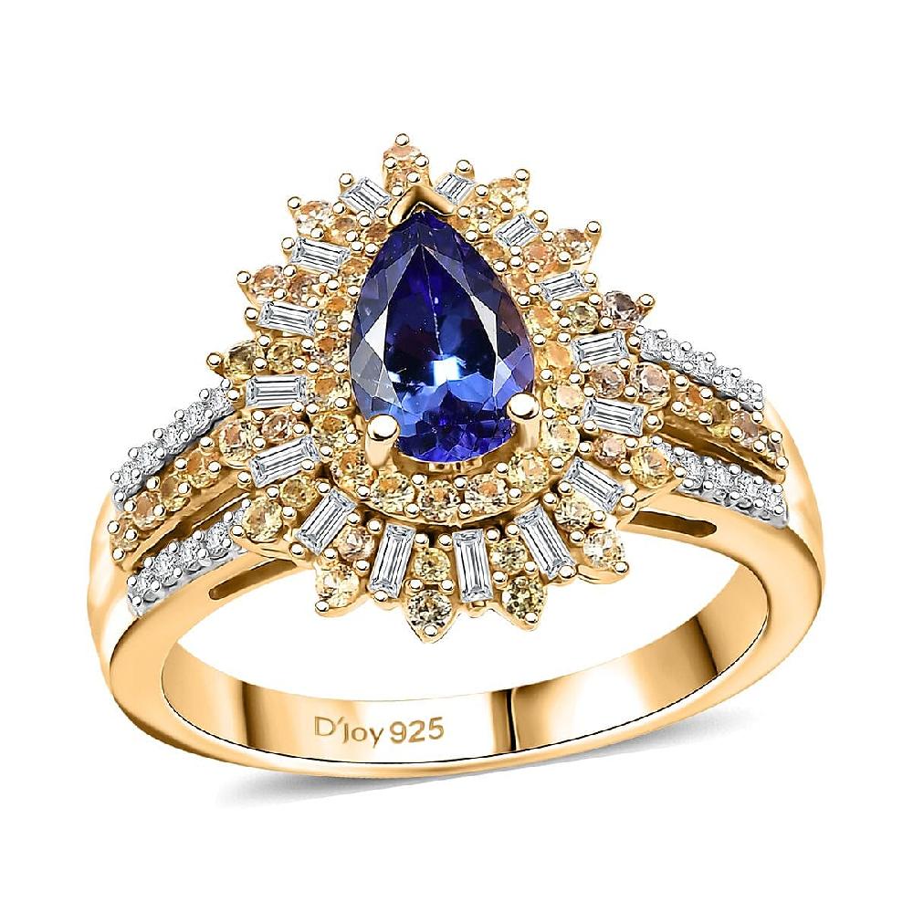 shop lc AAA Tanzanite Yellow Sapphire and Diamond 1.80 ctw Starlight Crown Ring in 18K Vermeil Yellow Gold Over Sterling Silver