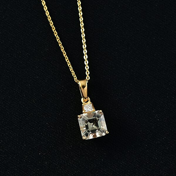 Shop Lc AAA Turkizite And Luxuriant Lab Grown Diamond G-H SI 2.00 Ctw Art Deco Pendant Necklace In 18K Vermeil Yellow Gold Over Sterling Silver 20 Inches