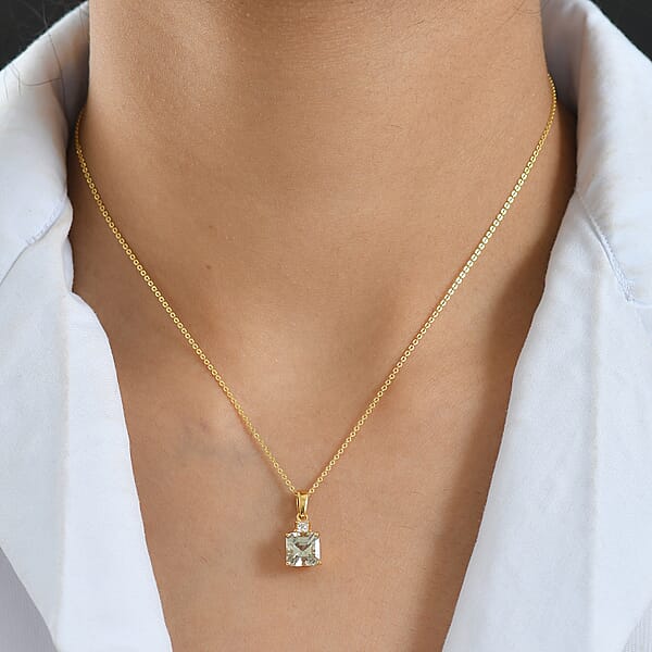 Shop Lc AAA Turkizite And Luxuriant Lab Grown Diamond G-H SI 2.00 Ctw Art Deco Pendant Necklace In 18K Vermeil Yellow Gold Over Sterling Silver 20 Inches