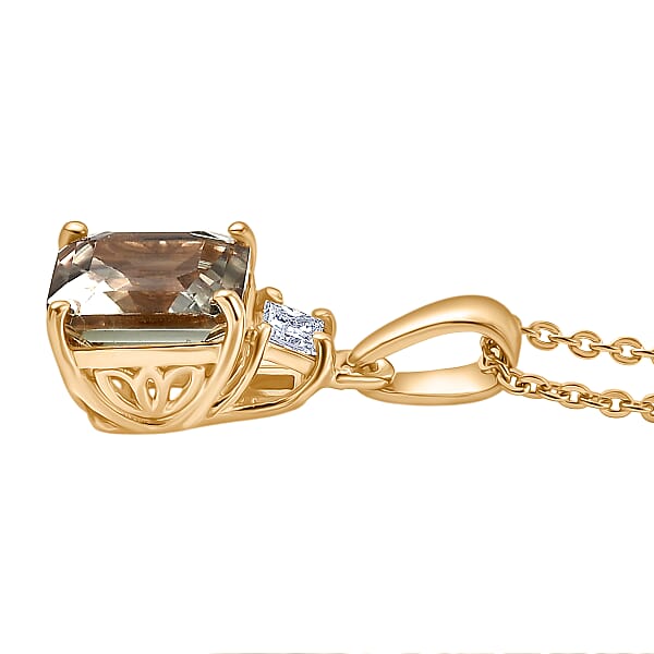 Shop Lc AAA Turkizite And Luxuriant Lab Grown Diamond G-H SI 2.00 Ctw Art Deco Pendant Necklace In 18K Vermeil Yellow Gold Over Sterling Silver 20 Inches