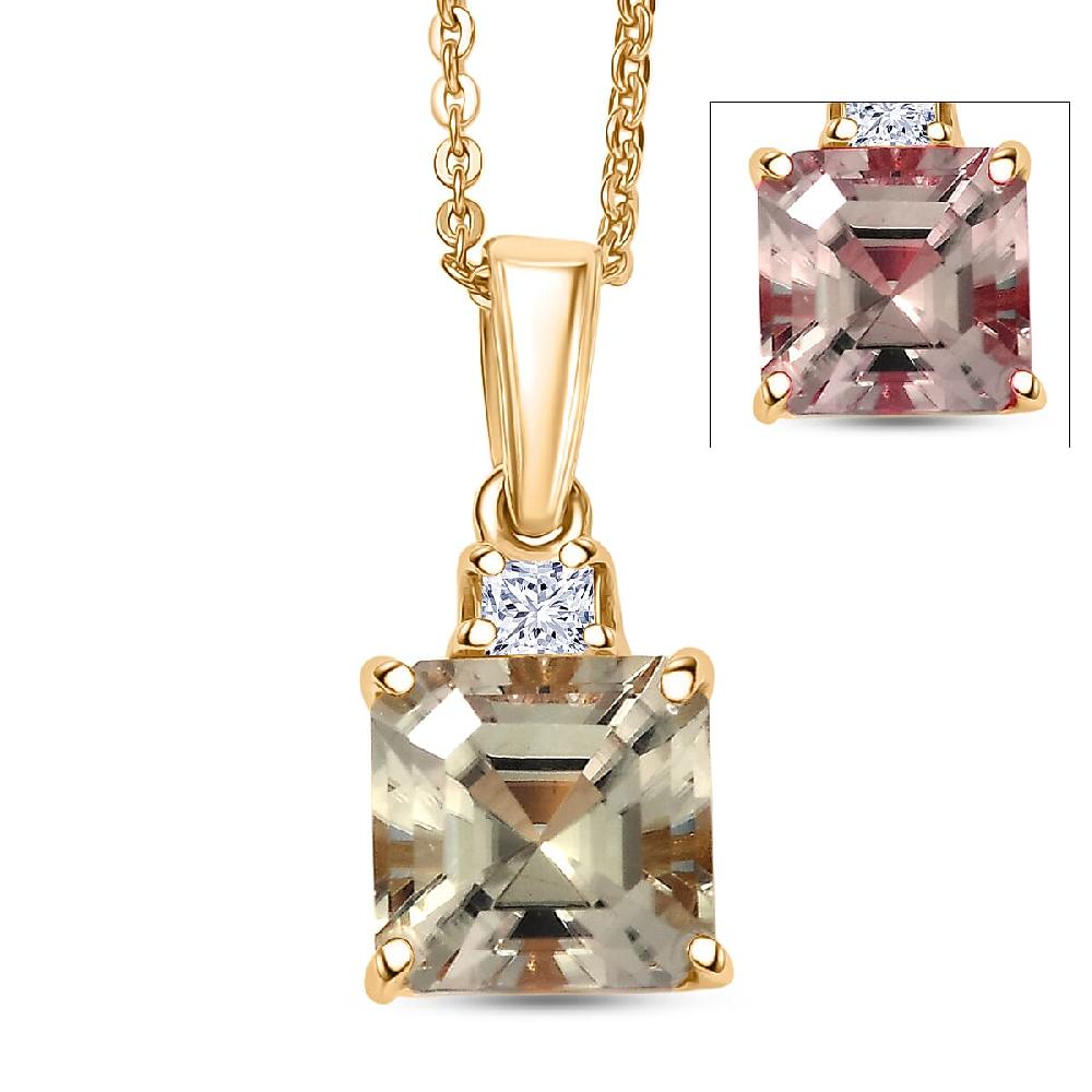 shop lc AAA Turkizite and Luxuriant Lab Grown Diamond G-H SI 2.00 ctw Art Deco Pendant Necklace in 18K Vermeil Yellow Gold Over Sterling Silver 20 Inches