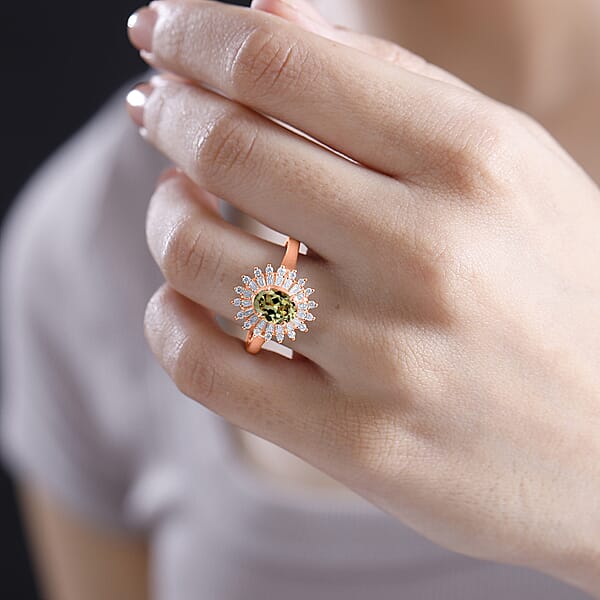 Shop Lc AAA Turkizite And Moissanite 2.48 Ctw Sunburst Ring In 18K Vermeil Rose Gold Over Sterling Silver (Del. In 10-12 Days)