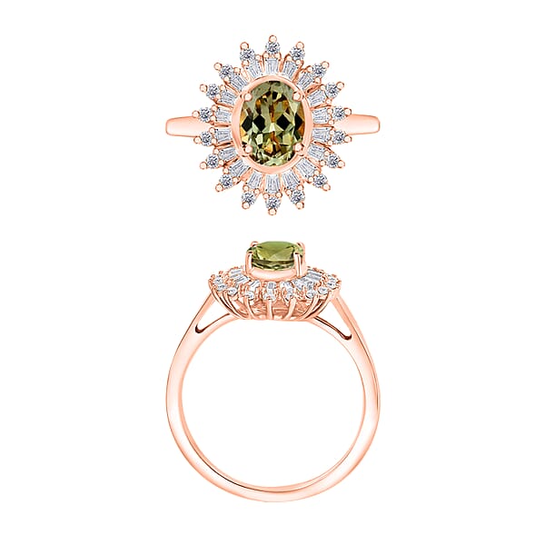 Shop Lc AAA Turkizite And Moissanite 2.48 Ctw Sunburst Ring In 18K Vermeil Rose Gold Over Sterling Silver (Del. In 10-12 Days)